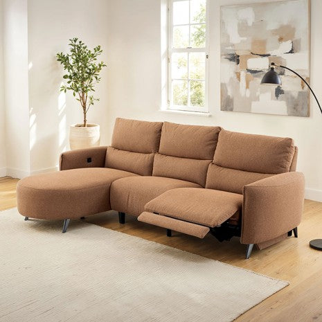 CM9942BR-SECT-PM-L  2 pc Galten brown fabric power motion recliner sectional sofa with rounded chaise