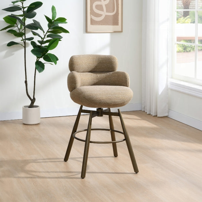 Jena Taupe Chenille & Walnut Counter Height Swivel Chair – DN03808