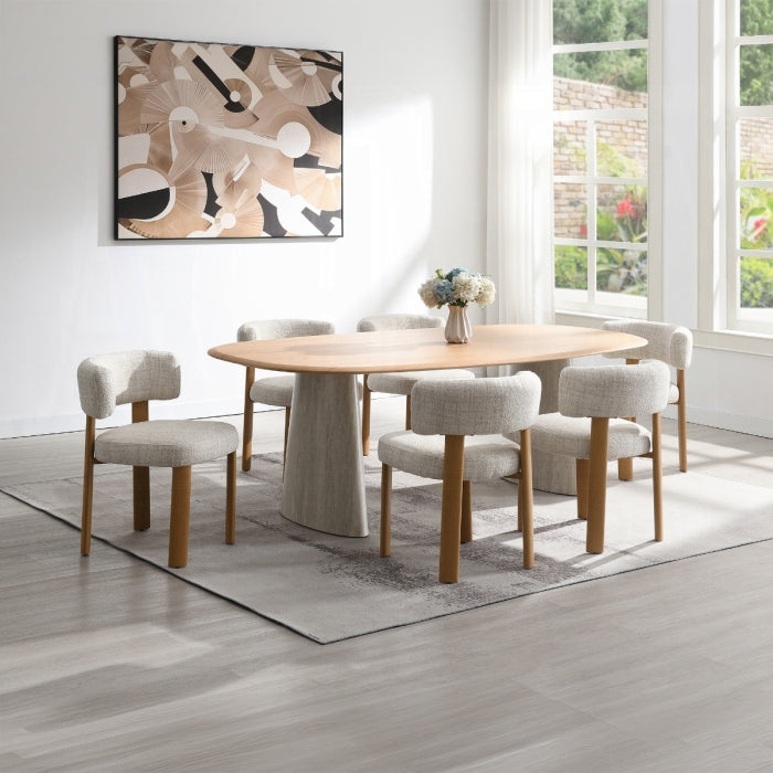 Ogin Light Oak & Travertine 87" 7-Piece Dining Table Set – DN07070-7PC