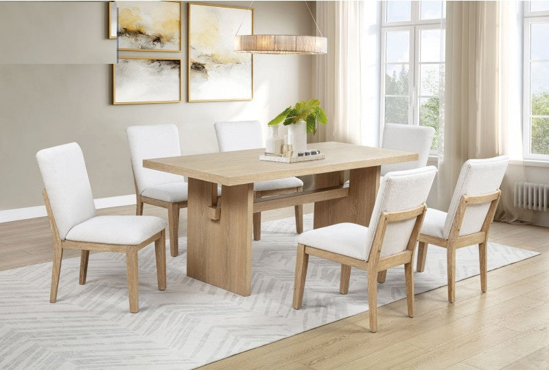 Best master DT258-7PC 7 pc Emmery 70" light oak finish wood dining table set