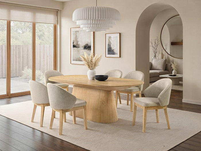 FM3222AK-OT-7PC 7 pc Tottenham light oak finish wood tapered pedestal base contemporary dining table set