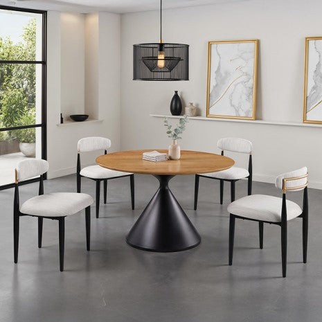 5 pc Athan 48" Round Oak Finish Top and Black Base Dining Table Set – FM37018BK-RT-5PC18BK