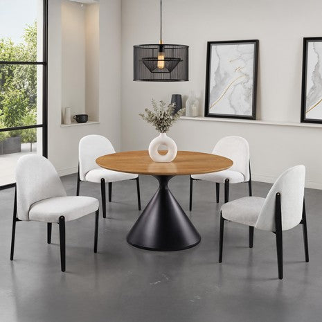 5 pc Athan 48" Round Oak Finish Top and Black Base Dining Table Set – FM37018BK-RT-5PC19BK