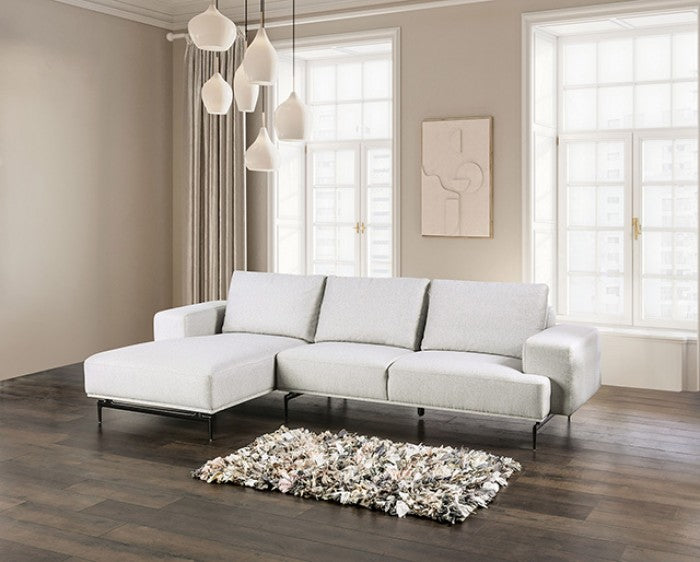 FM63006LG-SECT-L 2 pc Baerum light grey chenille fabric feather blend back cushions sectional sofa with left chaise
