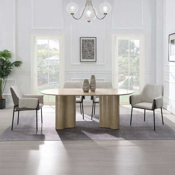Acme DN03675-78-7PC 7 pc Jirina travertine look finish wood 79" oval double pedestal dining table set.