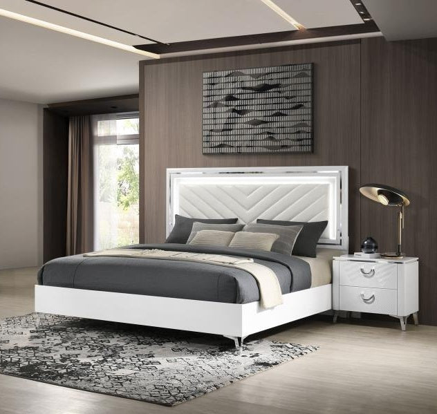 ***Christmas Sale Going On Now***Coaster 215791Q-S4 4 pc Cassia high gloss white finish wood queen bedroom set upholstered headboard LED lighting on sale at ambfurniture.com