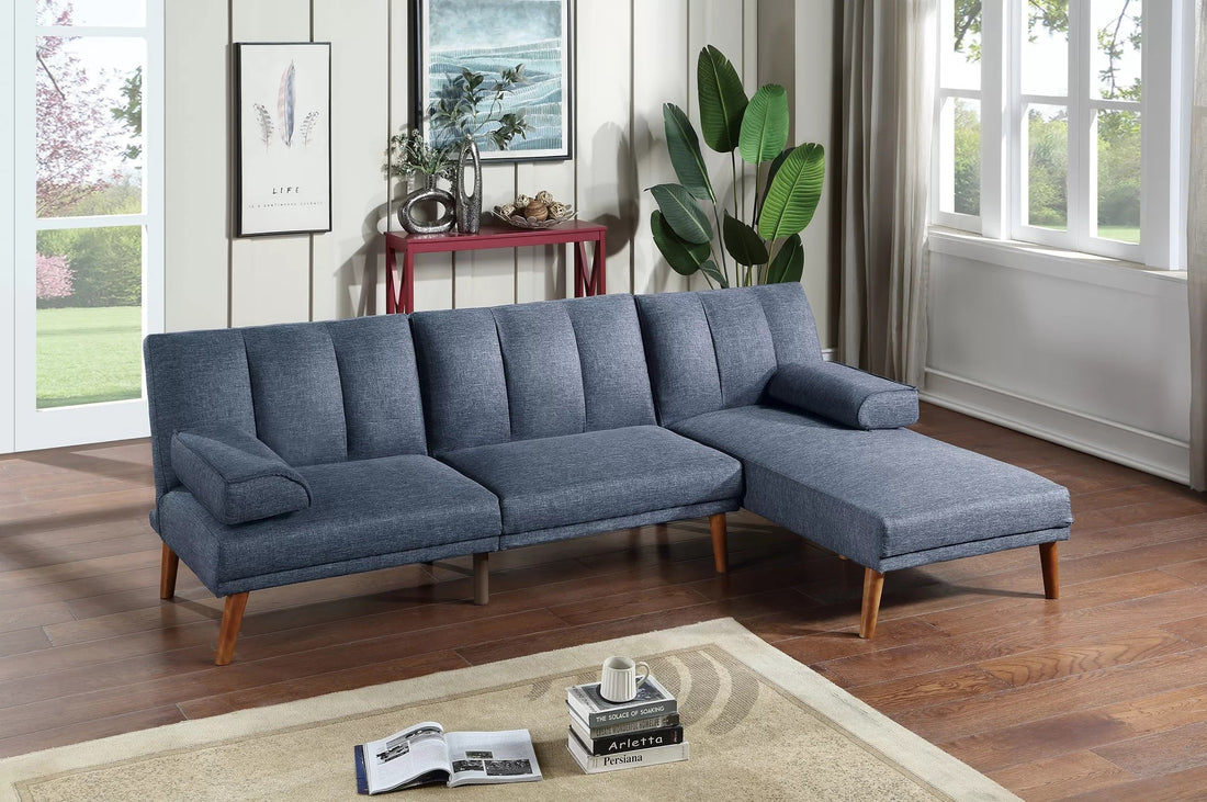 ***Early Black Friday Sale Going On Now***Poundex F8517-18 2 pc navy polyfiber sofa futon and chaise sectional AJ homes studio lakeview winston porter kasen