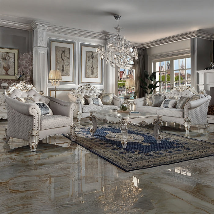 ***Christmas Sale Going On Now***Acme LV01329-30 2 pc Astoria grand bordadora vendome ii antique pearl finish wood two tone ivory fabric sofa and love seat set on sale at ambfurniture.com