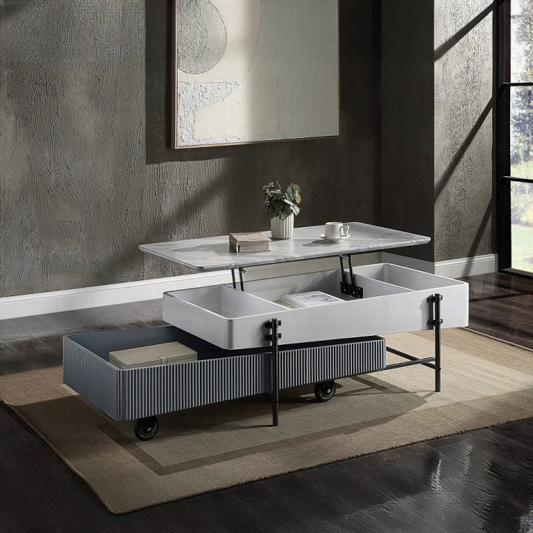 Acme LV02187 Wilkins grey and white finish wood mid century modern lift top coffee table. ***Black Friday Sale Going On Now***Discounted Price When You Add To Cart up to 35% off. Click Acima Leasing Easy Lease and Application Process at ambfurniture.com