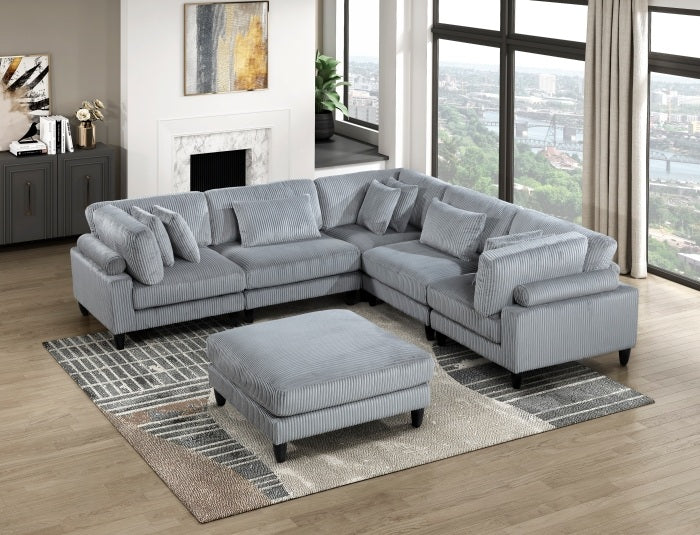 ***Early Black Friday Sale Going On Now***Homelegance 9688GY-63CR2ACOT 6 pc Robstown grey textured microfiber fabric modular sectional sofa with ottoman and wood legs