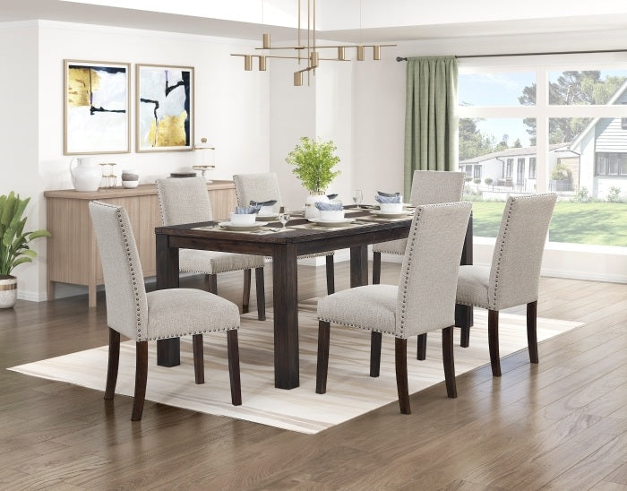 ***Christmas Sale Going On Now***5976-5940TPS-7PC 7 pc Paulson dark brown finish wood dining table set taupe chairs on sale at ambfurniture.com