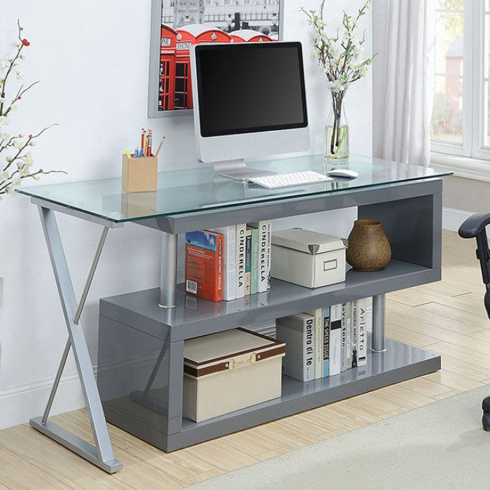 ***Early Black Friday Sale Going On Now***CM-DK6131GY Acke collection gray finish wood and glass top l shaped convertible desk on sale at ambfurniture.com