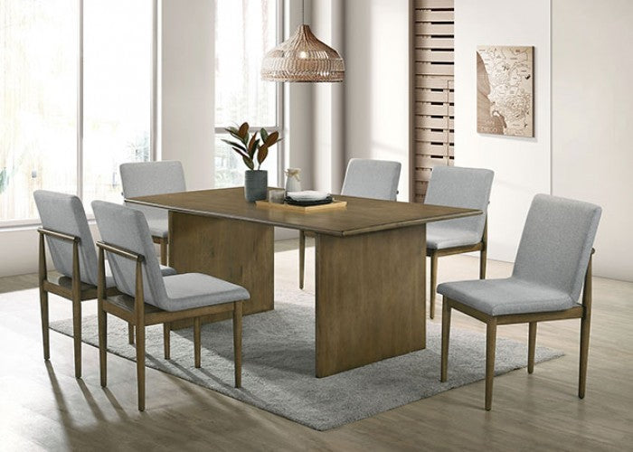***Early Black Friday Sale Going On Now***CM3244NT-7PC 7 pc St gallen mid-century modern natural tone finish wood light gray velvet fabric chairs dining table set