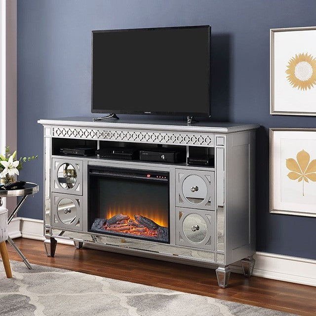 NX-5001 Sceptrum silver wood finish mirrored accents 60" wide fireplace TV stand. ***Black Friday Sale Going On Now***Discounted Price When You Add To Cart up to 35% off. Click Acima Leasing Easy Lease and Application Process at ambfurniture.com