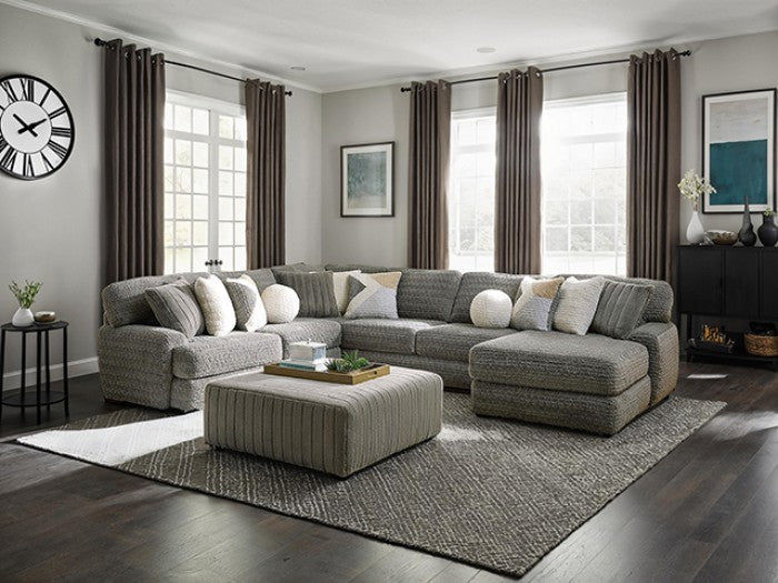 SM5106 3 pc Elmhurst charcoal grey furry textured fabric 139" sectional sofa with chaise