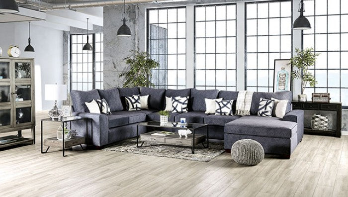 SM7771 3 pc Rosdorf park shoreditch navy fabric sectional sofa set with chaise