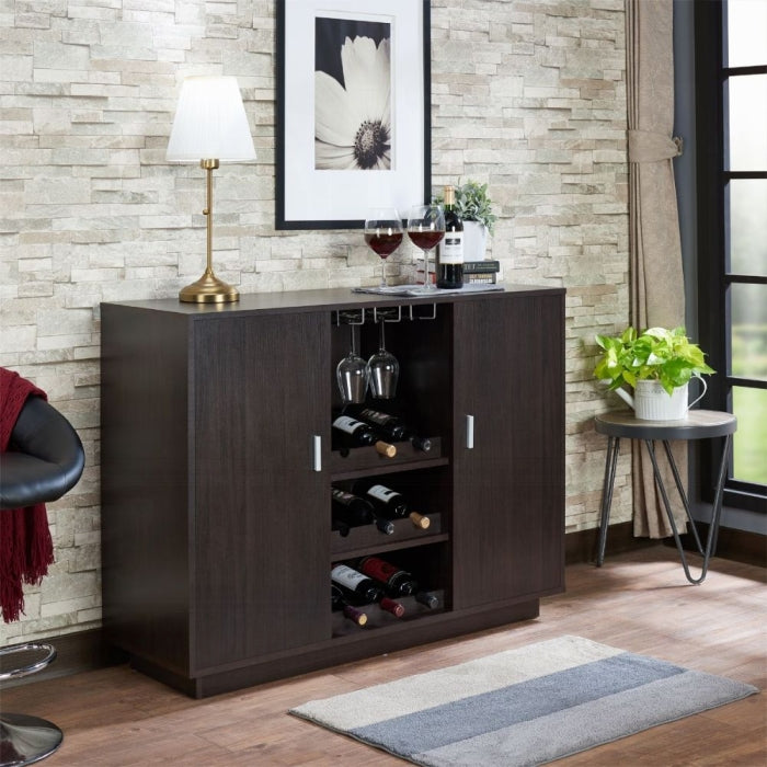 Acme 72615 Hazen espresso finish wood Bar / wine cabinet storage with glass holders and wine racks