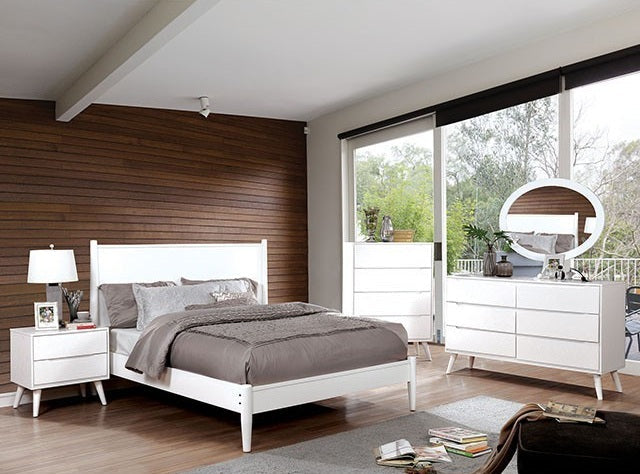 CM7386WH-4PC 4 pc Lennart mid century modern white finish wood queen bedroom set