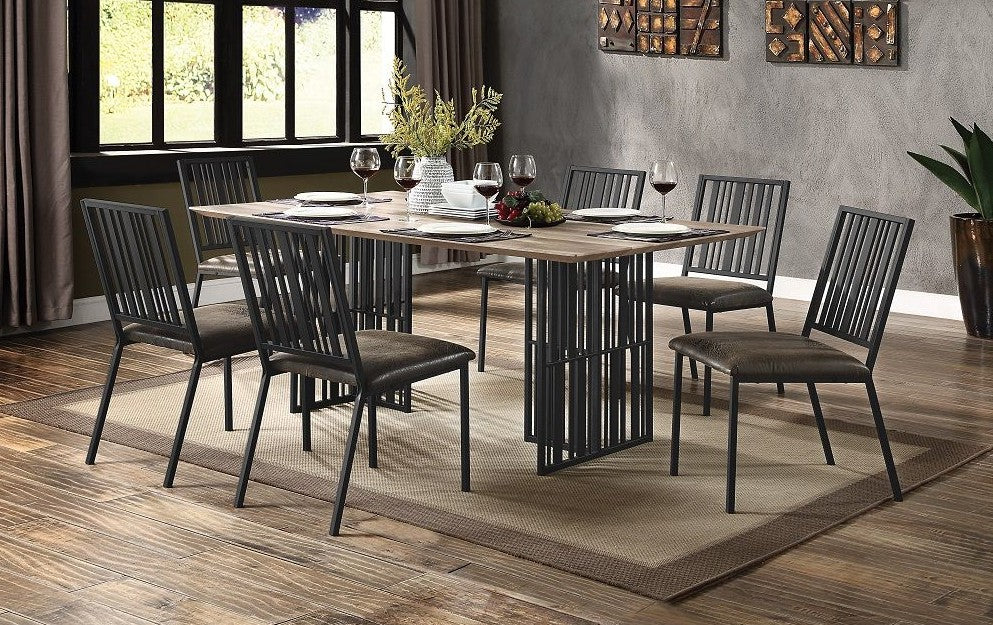 ***Black Friday Sale Going On Now***Acme DN01757-7PC 7 pc Charlton home Zudora black finish metal frame antique oak finish wood top dining table set