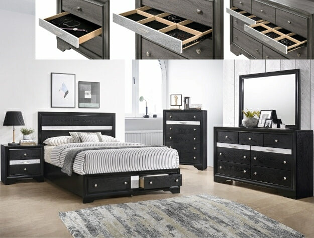 ***Early Black Friday Sale Going On Now***B4670 4 pc Regata black and silver finish wood queen storage bedroom set on sale at ambfurniture.com