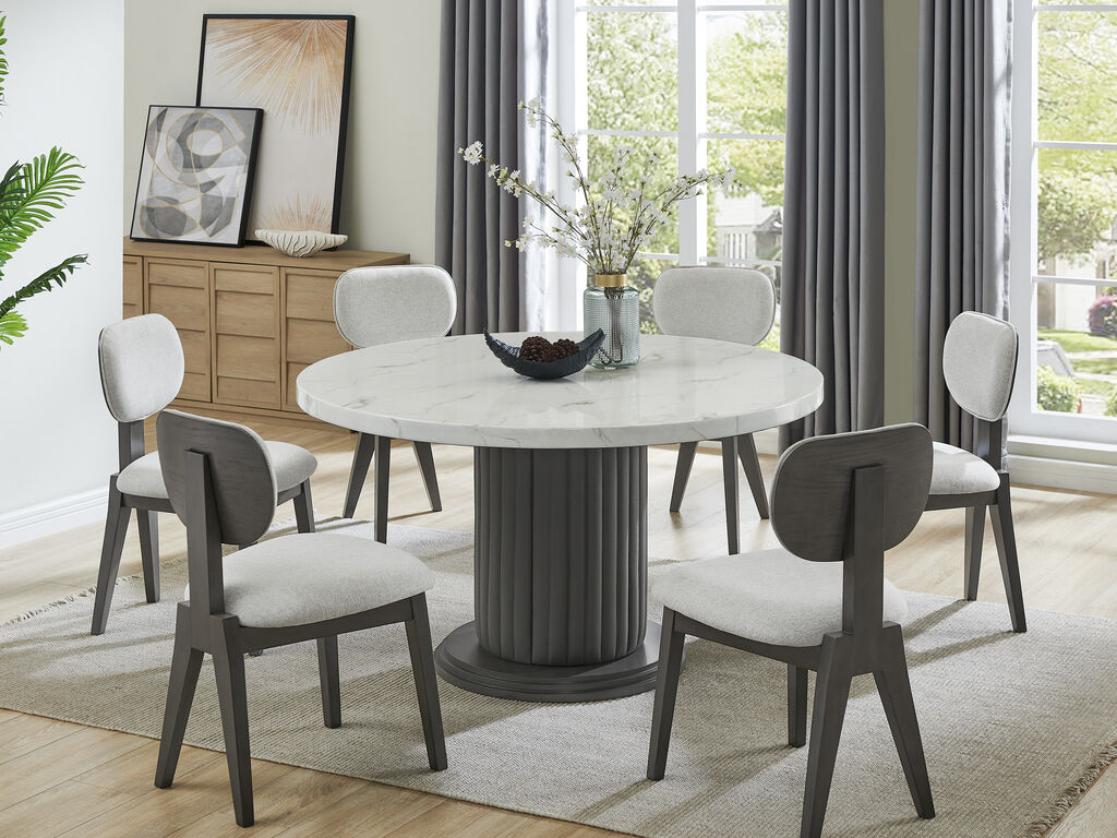***Christmas Sale Going On Now***30070-2-7PC 7 pc Valencia grey finish wood 54" round top modern dining table set on sale at ambfurniture.com