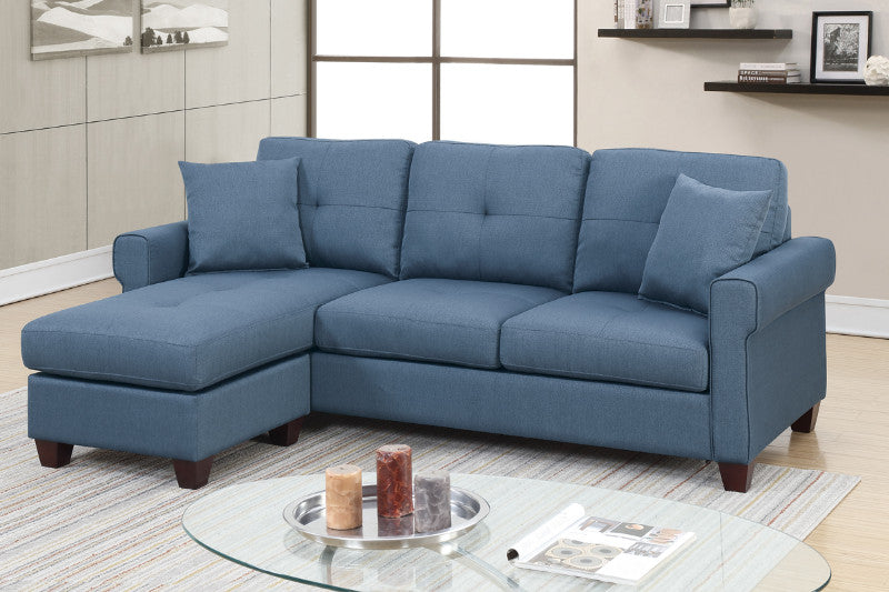 ***Early Black Friday Sale Going On Now***$279.64 F6573 2 pc leta blue glossy polyfiber fabric apartment size sectional sofa reversible chaise on sale at ambfurniture.com