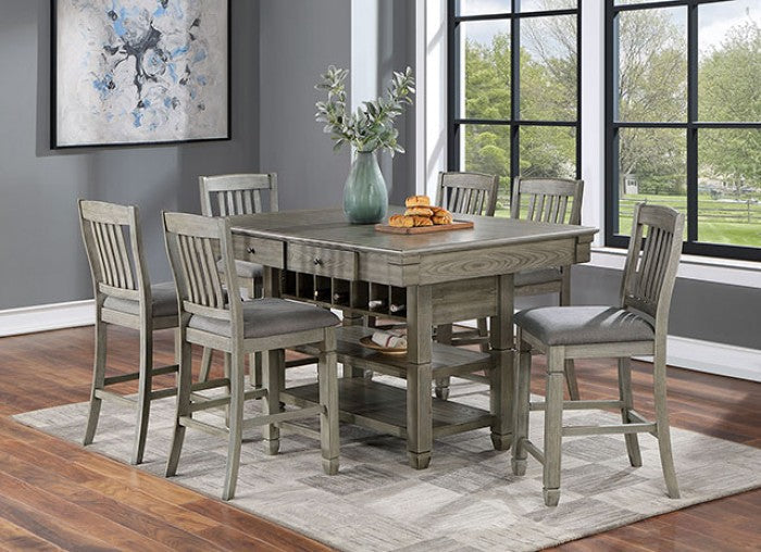 ***Early Black Friday Sale Going On Now***CM3512GY-PT-7PC 7 pc Canora grey ananya gray finish wood counter height dining table set storage pedestal with drawers