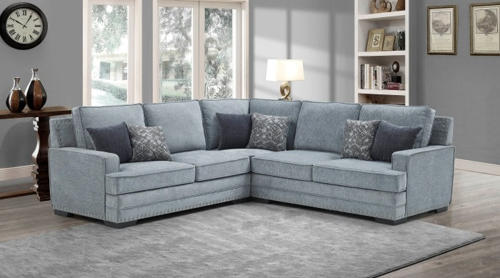 ***Early Black Friday Sale Going On Now***8072 3 pc light gray chenille fabric sectional sofa with nail head trim accents pocket spring seating