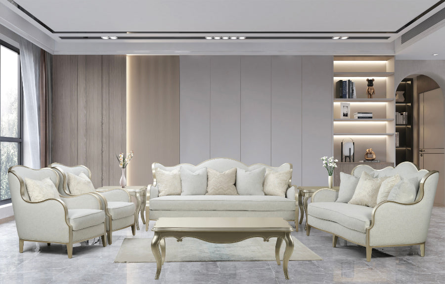 ***Early Black Friday Sale Going On Now***Alice-SL 2 pc Alice cream fabric with gold wood trim accents classic styling sofa and love seat set on sale at ambfurniture.com