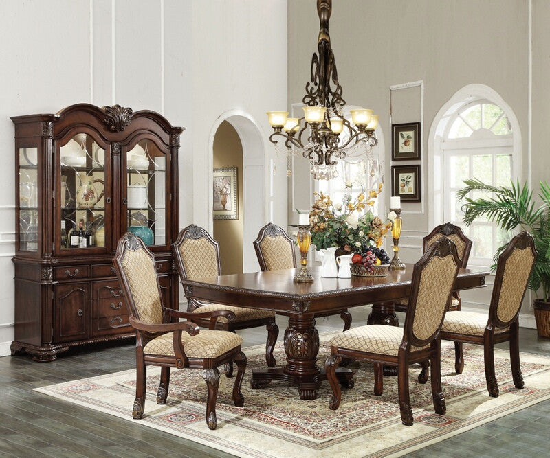 Acme 64075-77-78 7 pc Astoria grand liam chateau de ville ii espresso finish wood double pedestal dining table set