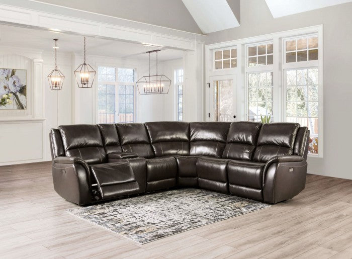 CM9910ES 3 pc Darby home co gorgius espresso top grain leather match sectional sofa with power motion recliners and USB plugs