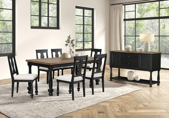 ***Early Black Friday Sale Going On Now***FM39009BK-7PC 7 pc Neue mills black and rustic oak finish wood farmhouse style dining table set
