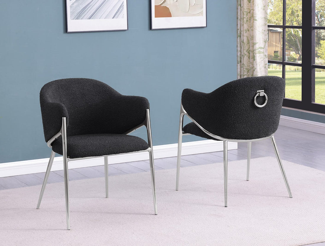 ***Early Black Friday Sale Going On Now***Best Quality SC452 Set of 2 Black teddy bear boucle fabric with silver metal frame mid-century modern angled legs