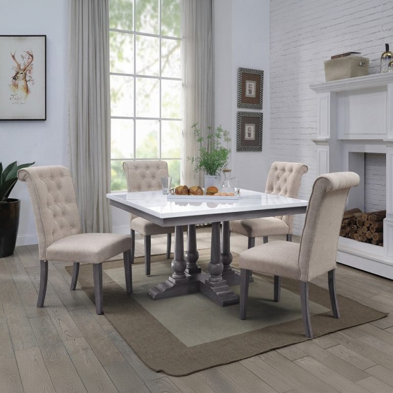 ***Early Black Friday Sale Going On Now***Acme 73270-67 5 pc Yabeina grey finish wood and white square marble top dining table set