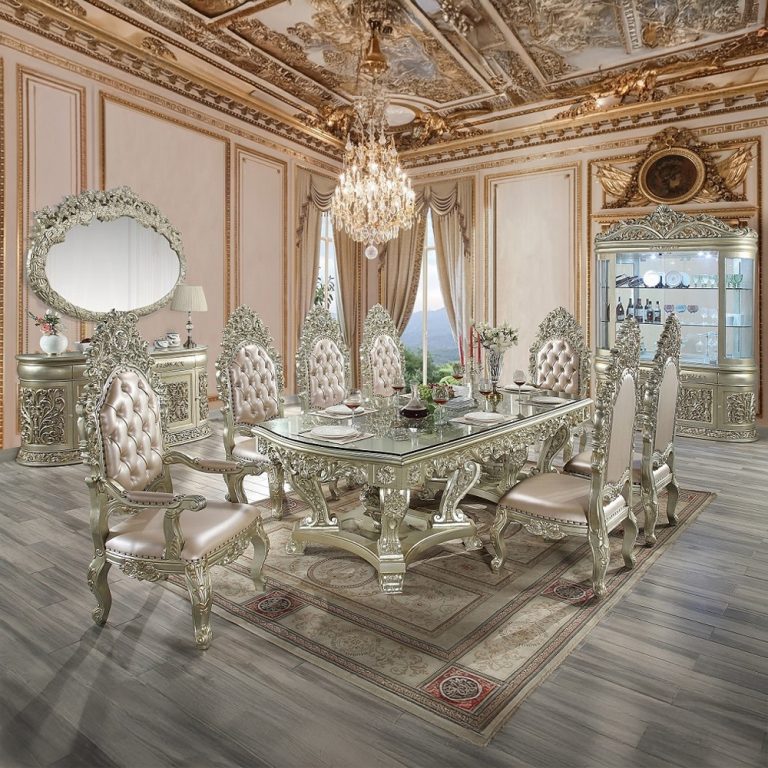 ***Early Black Friday Sale Going On Now***Acme DN01208-7PC 7 pc Astoria grand Sorina antique gold finish wood 18th century french inspired baroque ornate dining table set