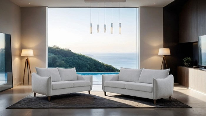 ***Early Black Friday Sale Going On Now***FM61004LG 2 pc Vermon light grey chenille fabric sofa and love seat set skinny sloped arms on sale at ambfurniture.com