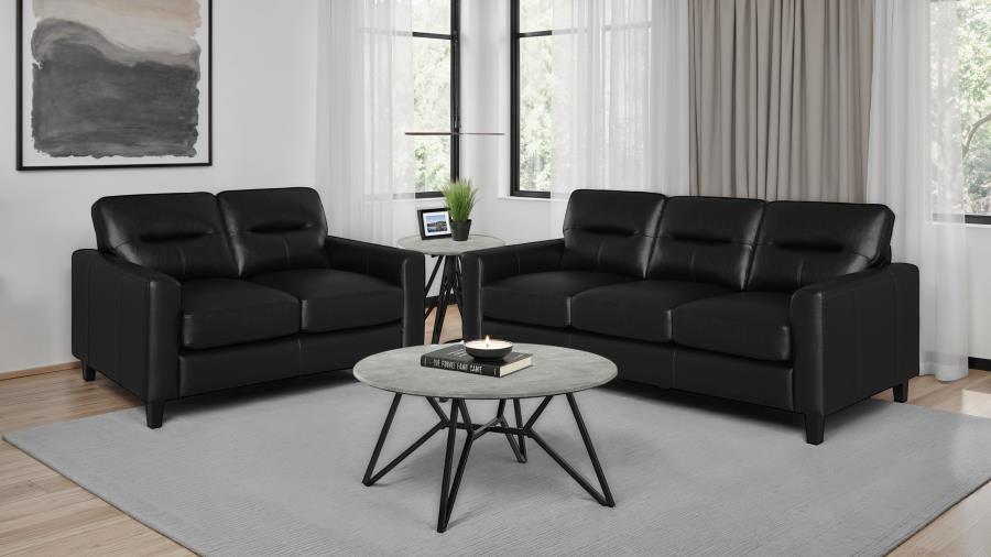 ***Christmas Sale Going On Now***Coaster 504664-S2 2 pc Scotland black faux leather sofa and love seat set with squared arms on sale at ambfurniture.com