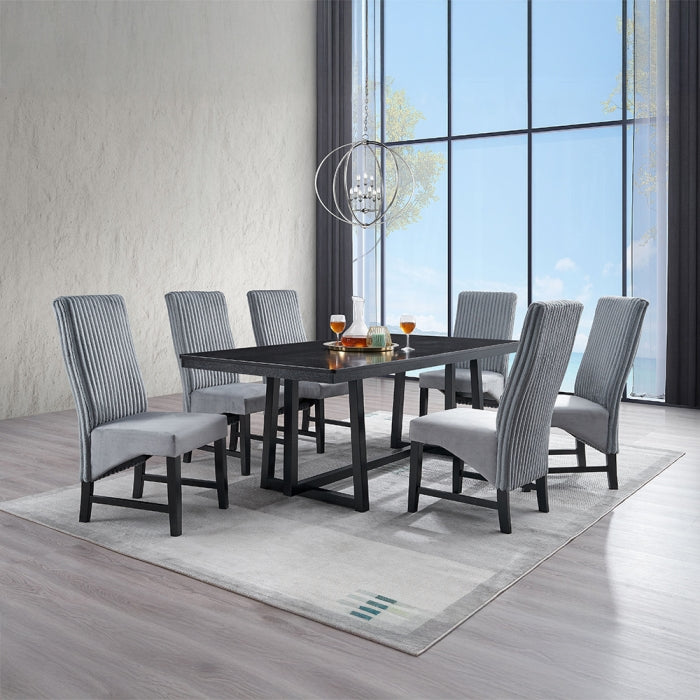 DN04345-7PC 7 pc Kini black finish wood dining table set grey corduroy chairs on sale at ambfurniture.com