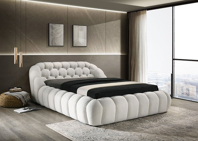 ***New Years Sale Event Going On Now***FM7260WH Willa arlo interiors Newquay white chenille fabric channel tufted queen bed on sale at ambfurniture.com