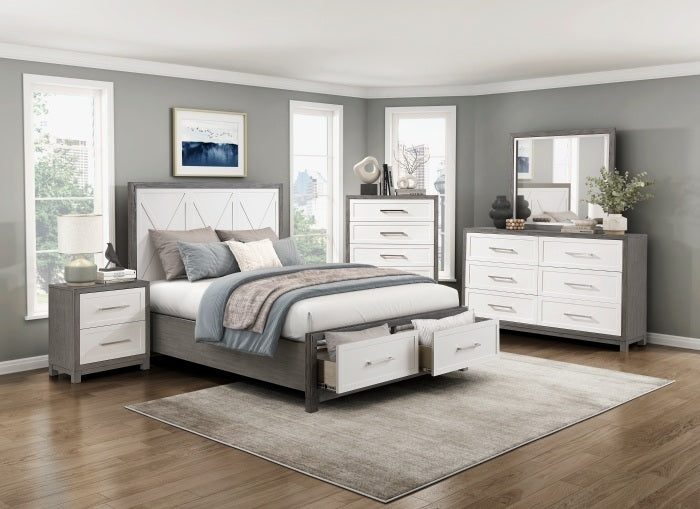 Homelegance 1366-4PC 4 pc Rowan ivory and grey finish wood queen bedroom set with underbed drawers. 
