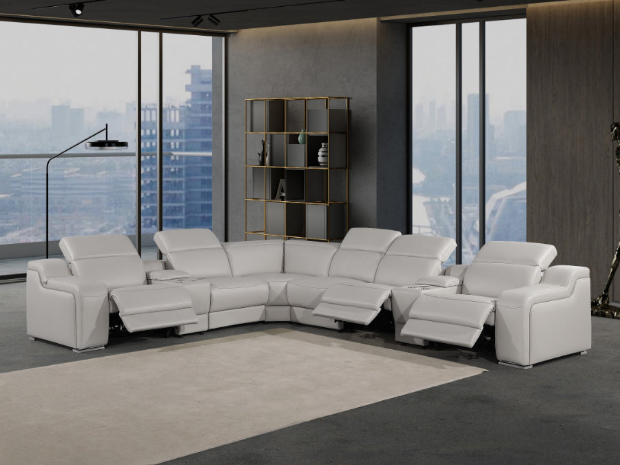 ***Early Black Friday Sale Going On Now***Global United 1116LG-8PC 8 pc DivanItalia light grey italian leather power reclining sectional sofa power adjustable headrests on sale at ambfurniture.com