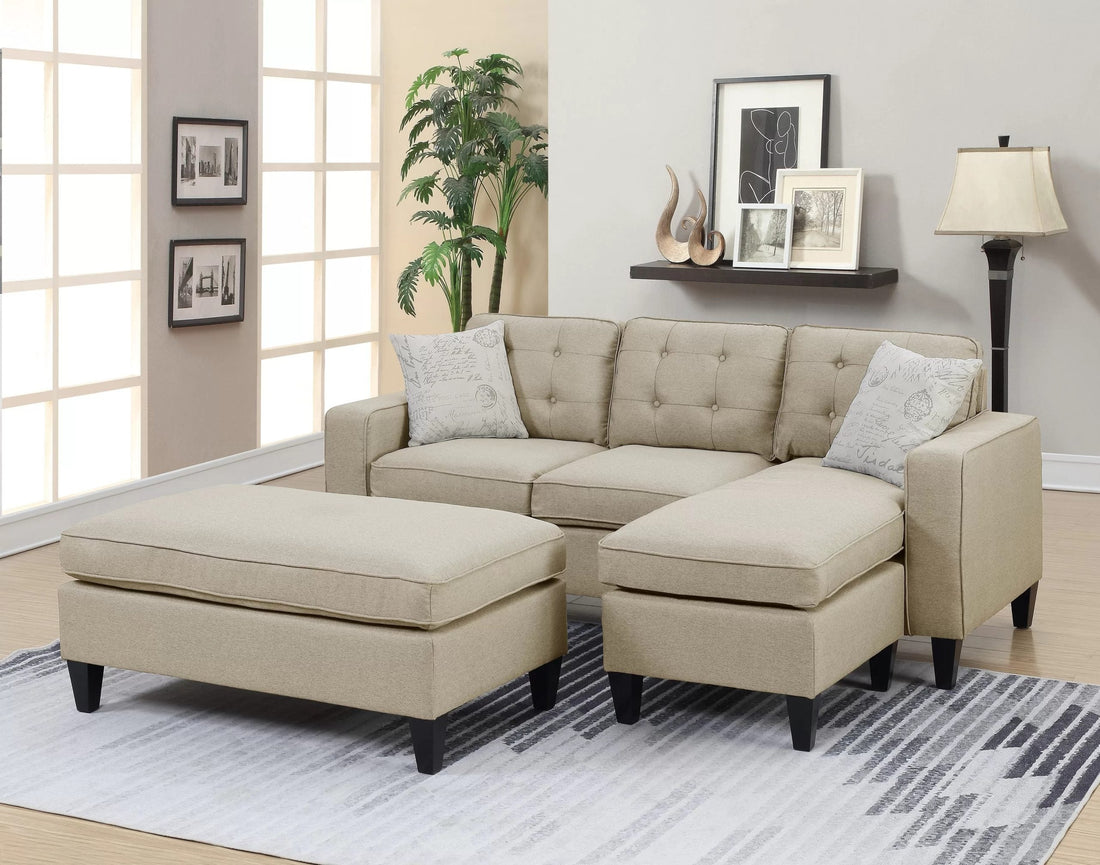 On sale $251.59 Poundex F6576 2 pc Latitude run gustav daryl light grey linen like fabric reversible chaise sectional sofa set ottoman