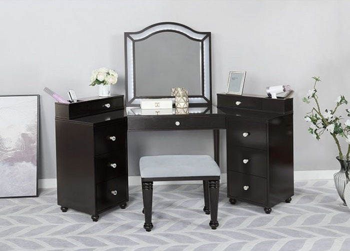 FOA-DK5686DG 3 pc Rosdorf park sheffield tracie obsidian gray finish wood corner make up bedroom vanity set