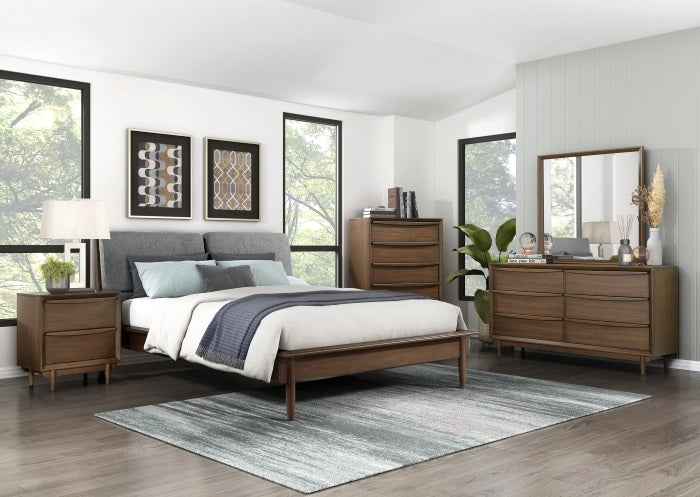 Homelegance 1501-4PC 4 pc Astrid walnut finish wood mid century modern style queen bedroom set