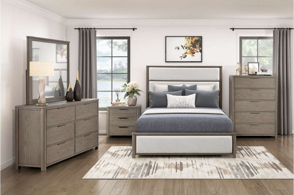 ***Christmas Sale Going On Now***Homelegance 2393-4PC 4 pc Dalston light grey finish wood beige fabric upholstered headboard queen bedroom set on sale at ambfurniture.com