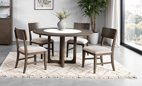 FM34021DW-RT-5PC 5 pc Vellara dark walnut finish wood 54" round stone center top dining table set
