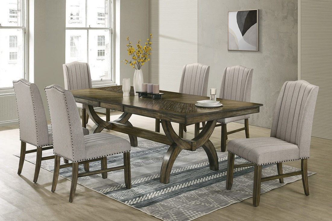 ***New Years Sale Event Going On Now***D530-6SC531 7 pc Klarissa antique brown oak finish wood wood grain top 96" dining table set fabric chairs on sale at ambfurniture.com