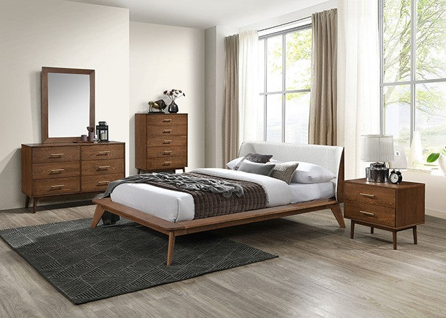 ***New Years Sale Event Going On Now***FM7223WN-4PC 4 pc Lenzburg walnut finish wood short headboard platform style mid century modern queen bedroom set on sale at ambfurniture.com