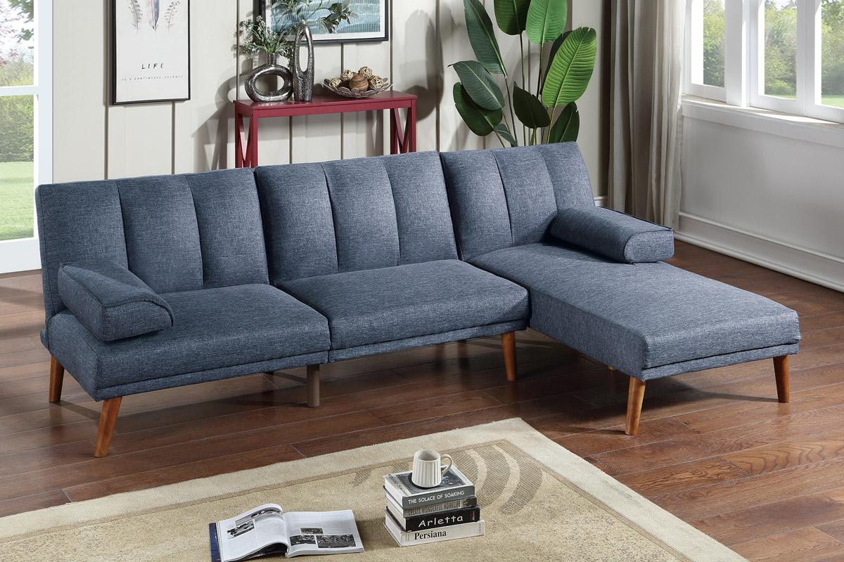 on sale $230.34 Poundex F8517-18 2 pc navy polyfiber sofa futon and chaise sectional AJ homes studio lakeview winston porter kasen