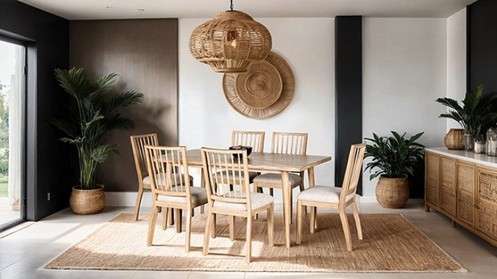 FM39002NT-7PC 7 pc Lakeside natural finish wood modern farmhouse style dining table set. ***Savings Sale Event Going On Now***Discounted Price When You Add To Cart up to 35% off. Click Financing For Easy Payment Options at ambfurniture.com